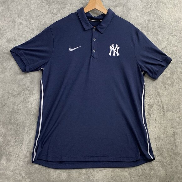 Nike Polo Shirt Mens Medium New York Yankees MLB Baseball Dri Fit Blue NY Casual - Picture 1 of 7